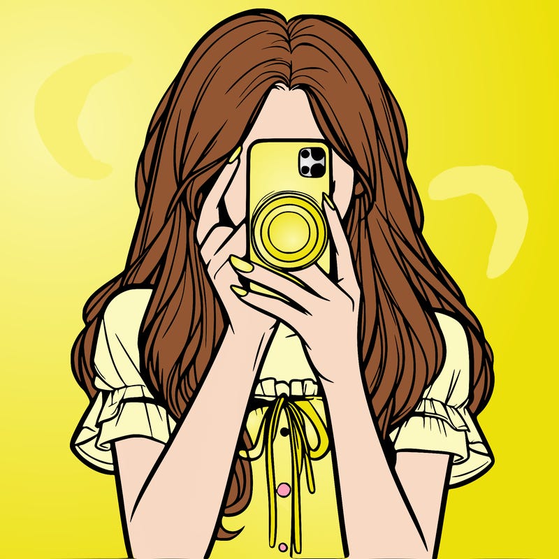 a realistic girl holding her phone taking pictures