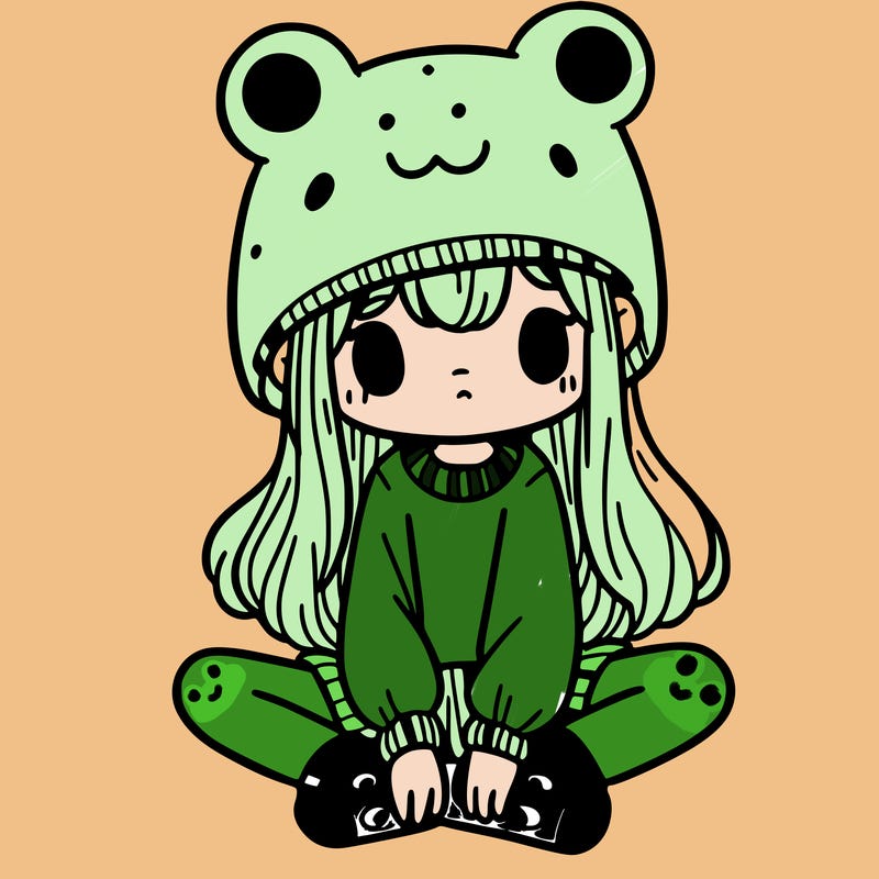 a girl wearing a frog hat and some frog socks