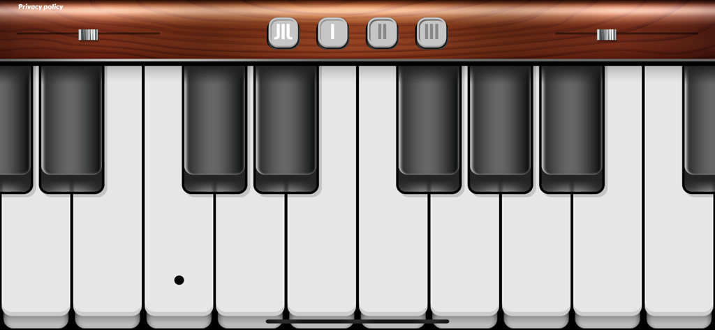 Digital piano keyboard interface with wooden panel and control buttons