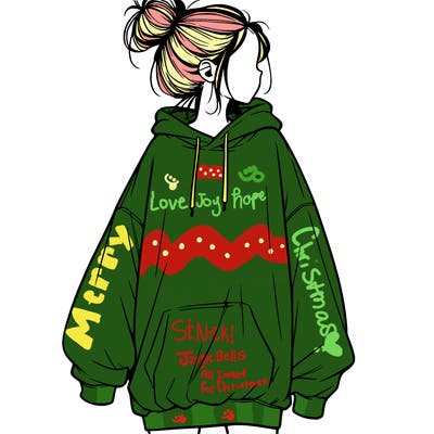 realistic girl with a oversized sweatshirt on and a bun