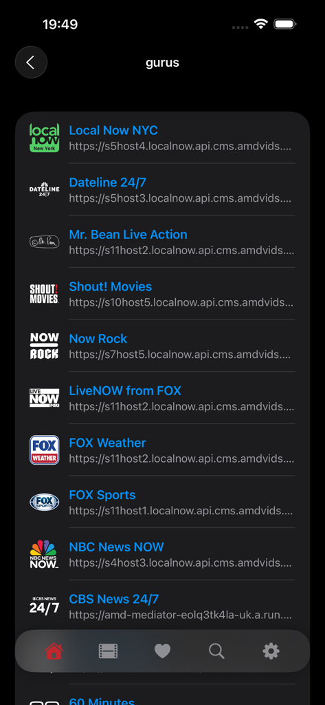 A list of live IPTV channels including FOX Sports and NBC News on the Krmzi app interface.