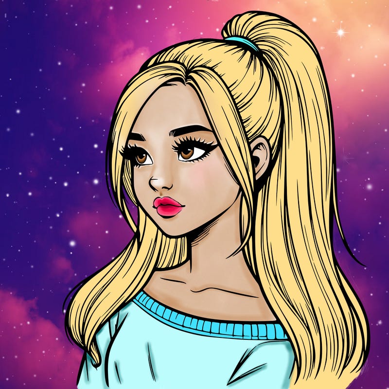 realistic girl with a high ponytail