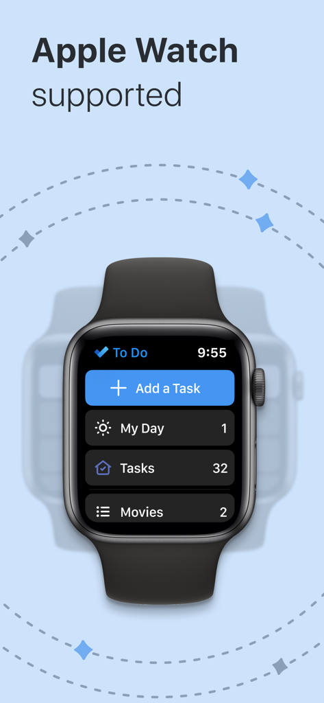 Interfaz de la aplicación Microsoft To Do en un Apple Watch