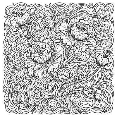 Immerse yourself in a vibrant, swirling dream with our unique Psychedelic Tree Peonies coloring page. This intricate design blends the opulence of tree peonies with mind-bending patterns for a truly captivating coloring experience.