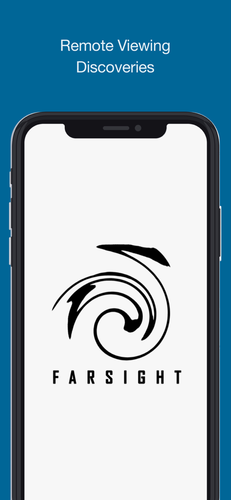 FARSIGHT TV - Logo de Farsight TV et texte sur les découvertes de la vision à distance sur l'écran d'un smartphone