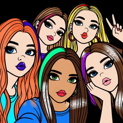 group of teen girls friends y2k up close in a selfie