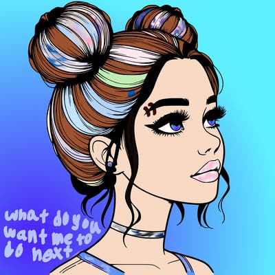 realistic girl with buns on the top of her head