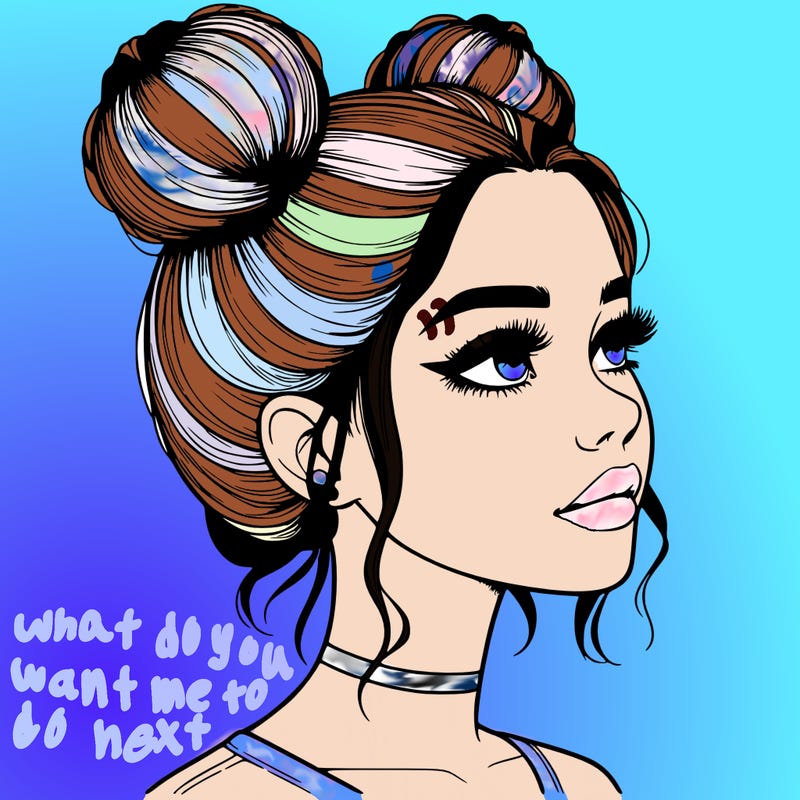 realistic girl with buns on the top of her head