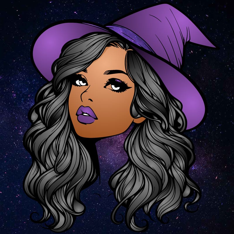 realistic witch girl with wavy hair and lips
