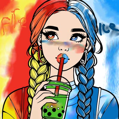 realistic girl with braided hair drinking boba