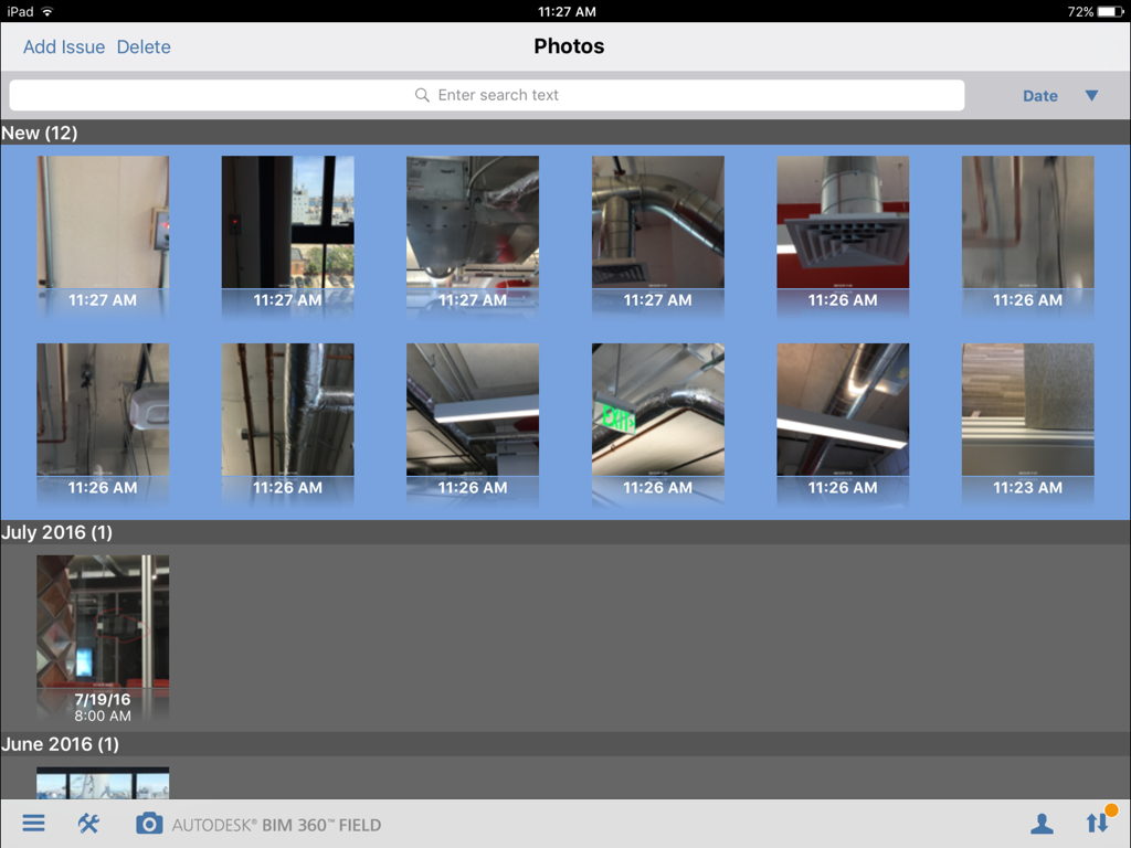 BIM 360 Field app photo gallery for construction site documentation