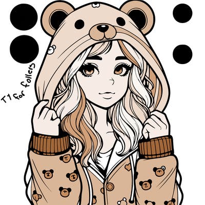 realistic girl in a animal pjs hoodie