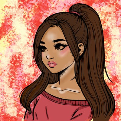 realistic girl with a high ponytail