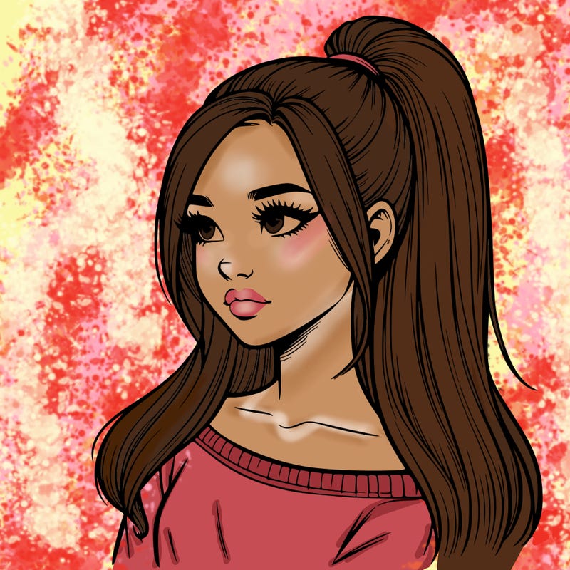 realistic girl with a high ponytail