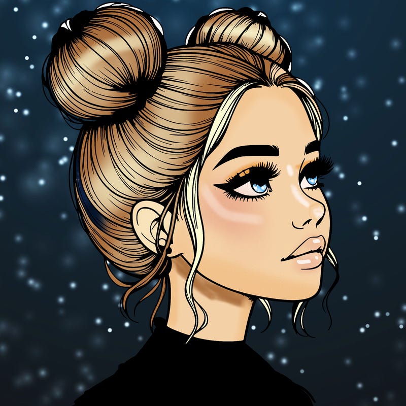 realistic girl with buns on the top of her head