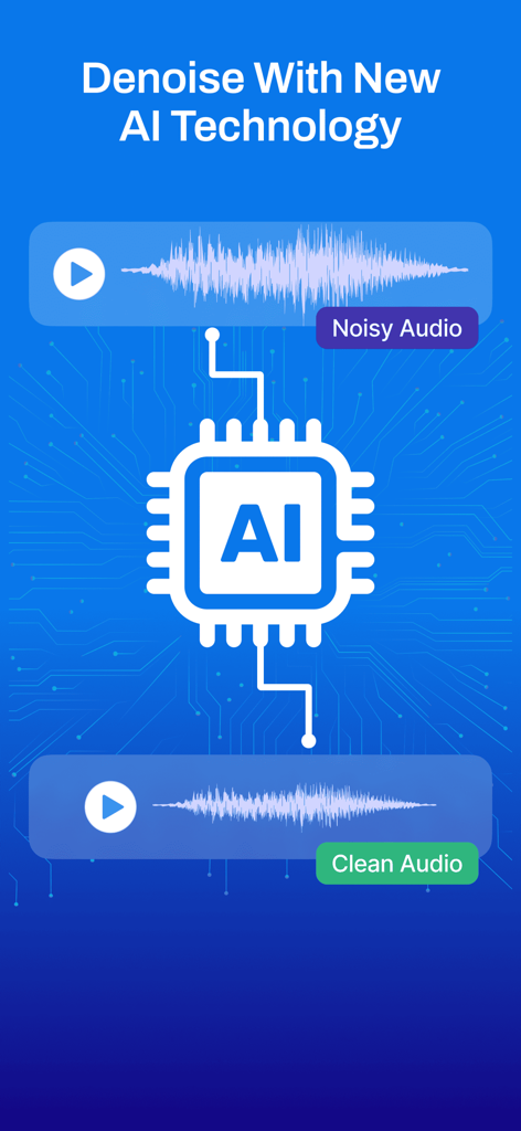 A visual demonstration showing AI technology transforming a noisy audio waveform into a clean one