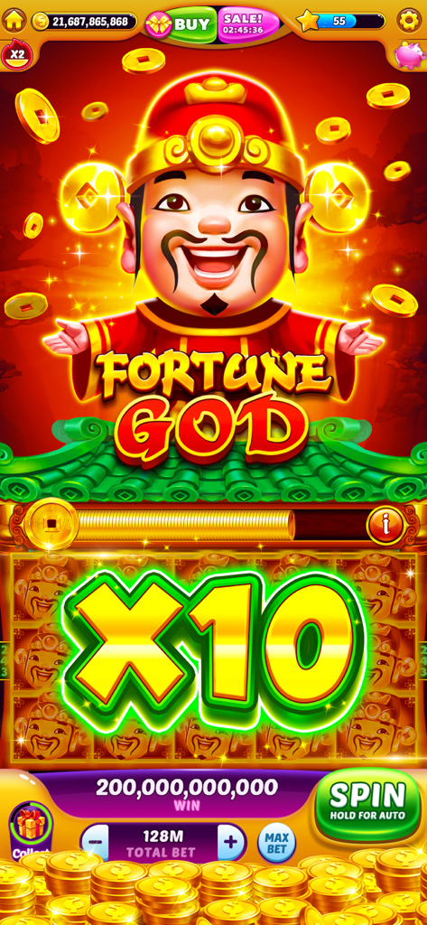 A massive jackpot win on the Fortune God slot machine featuring a 10x multiplier