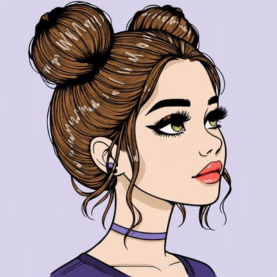 realistic girl with buns on the top of her head