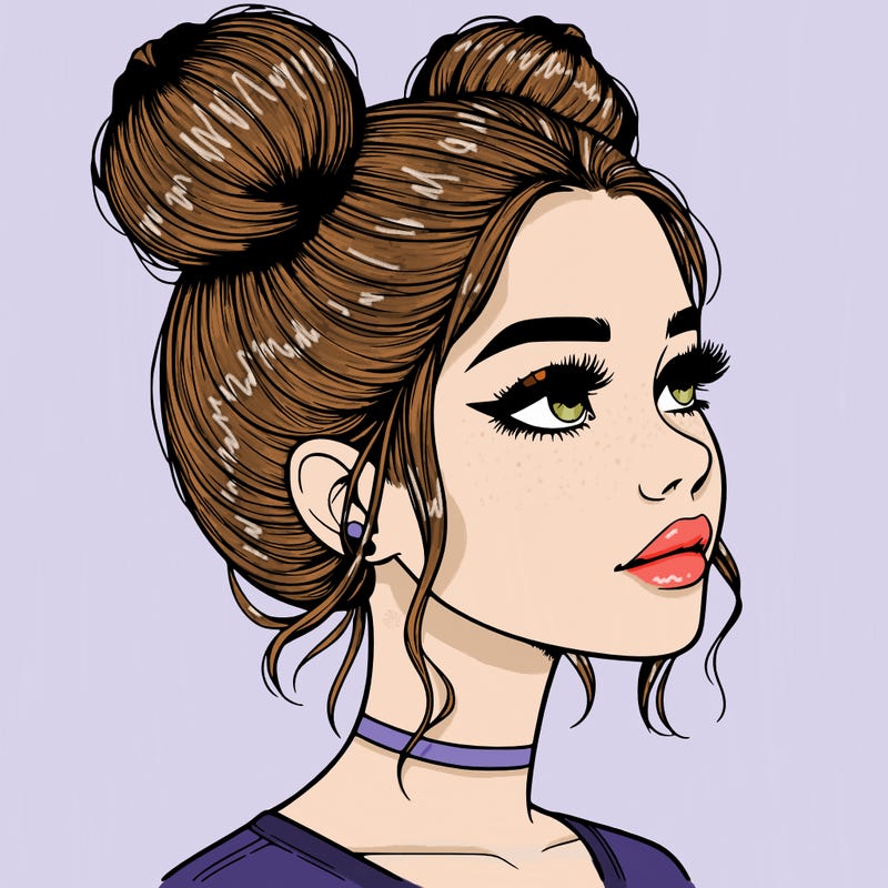 realistic girl with buns on the top of her head