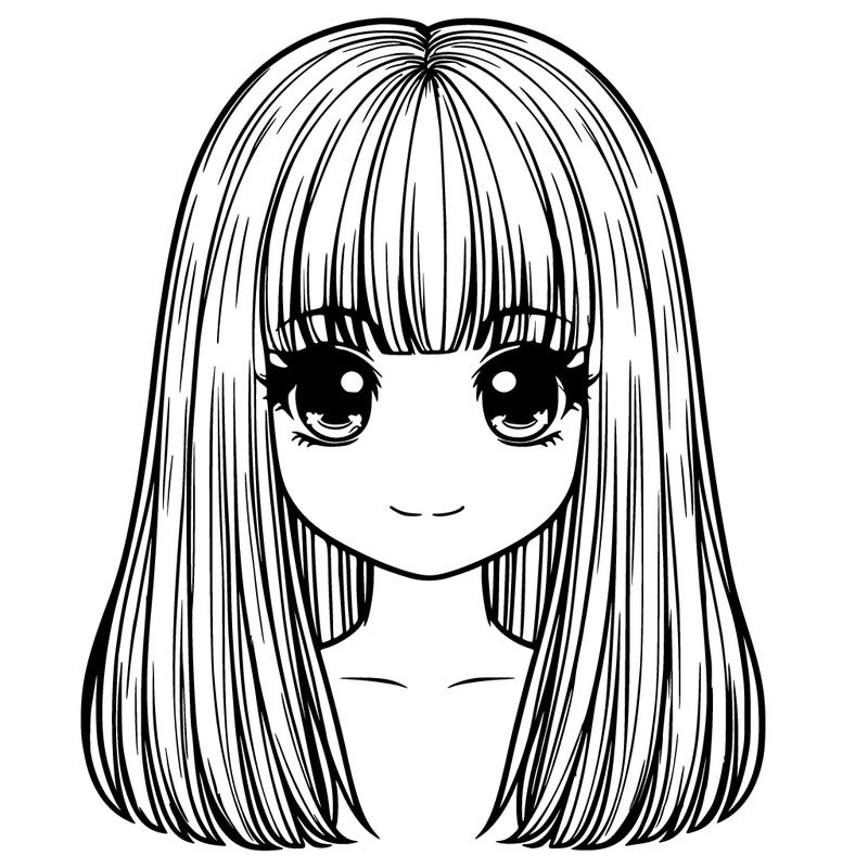 straight hair with bangs realistic