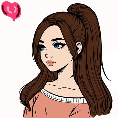 realistic girl with a high ponytail