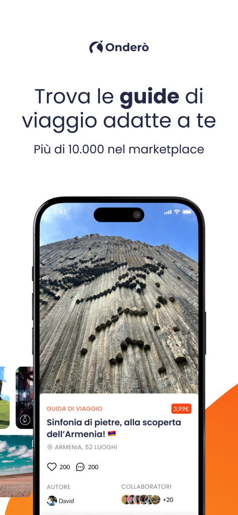Onderò - Onderò app interface showing a marketplace for curated travel guides and itineraries