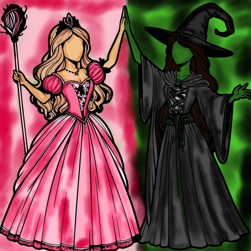 detailed realistic split of a princess and a witch