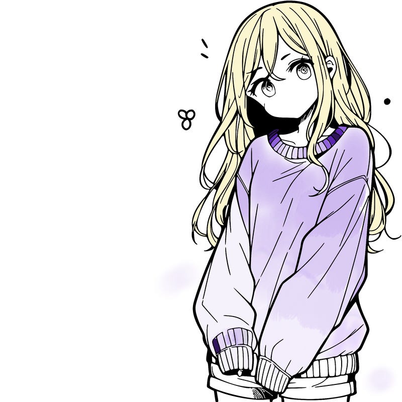 manga teen girl  in a sweater and baggy pants
