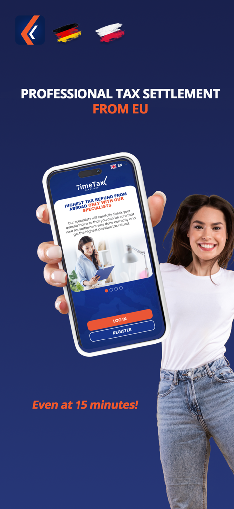 Mobile App-Bildschirm für professionelle EU-Steuerabrechnung und Rückerstattungen