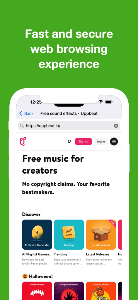 Mobile interface of the ubrowser app showing a secure web browsing session