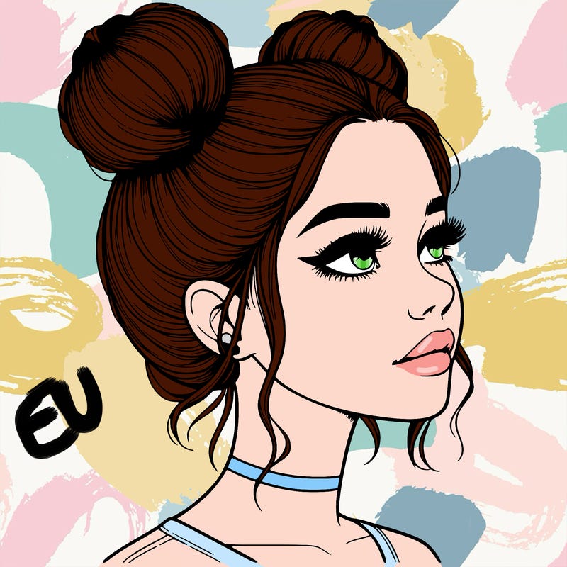 realistic girl with buns on the top of her head