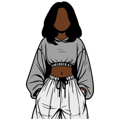 realistic girl faceless with baggy pants and a crop top