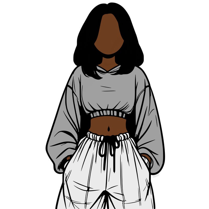 realistic girl faceless with baggy pants and a crop top