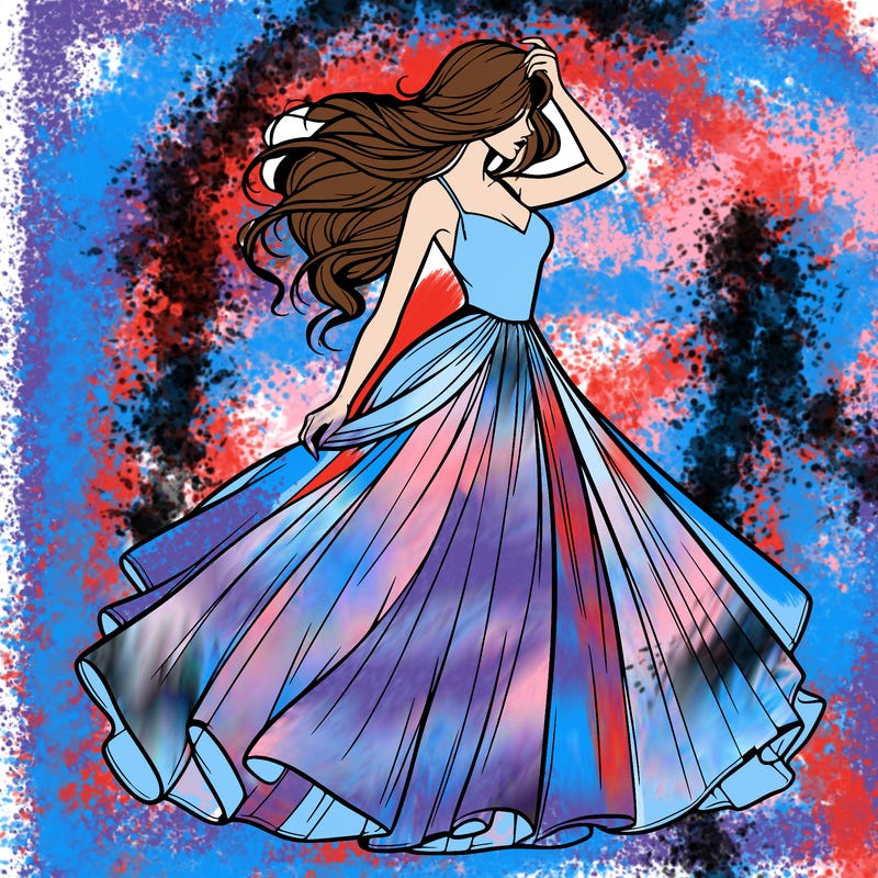 realistic woman with dress flowing in the wind