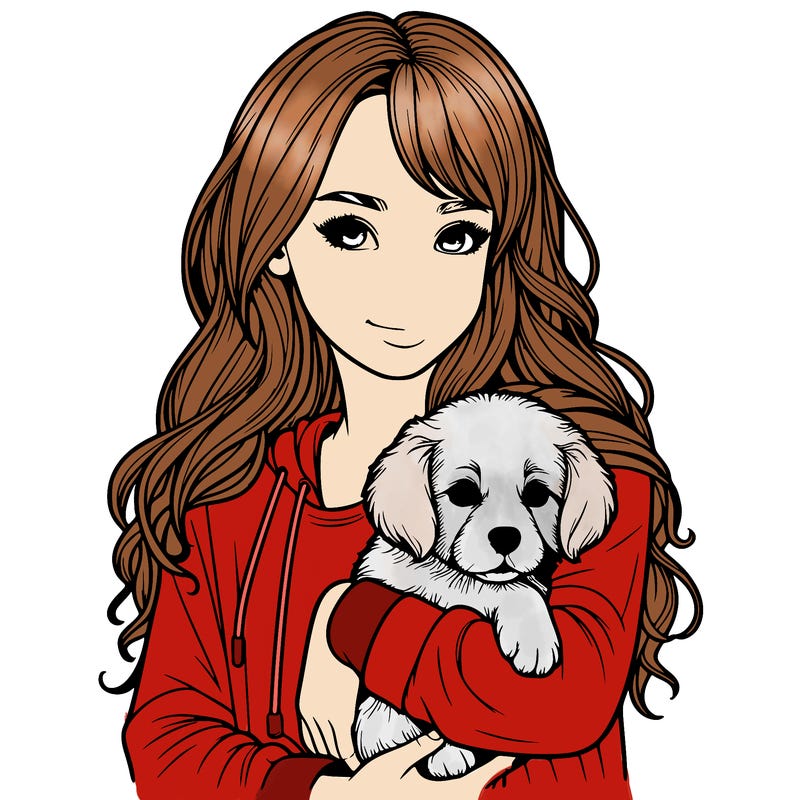 realistic girl  with  a puppy