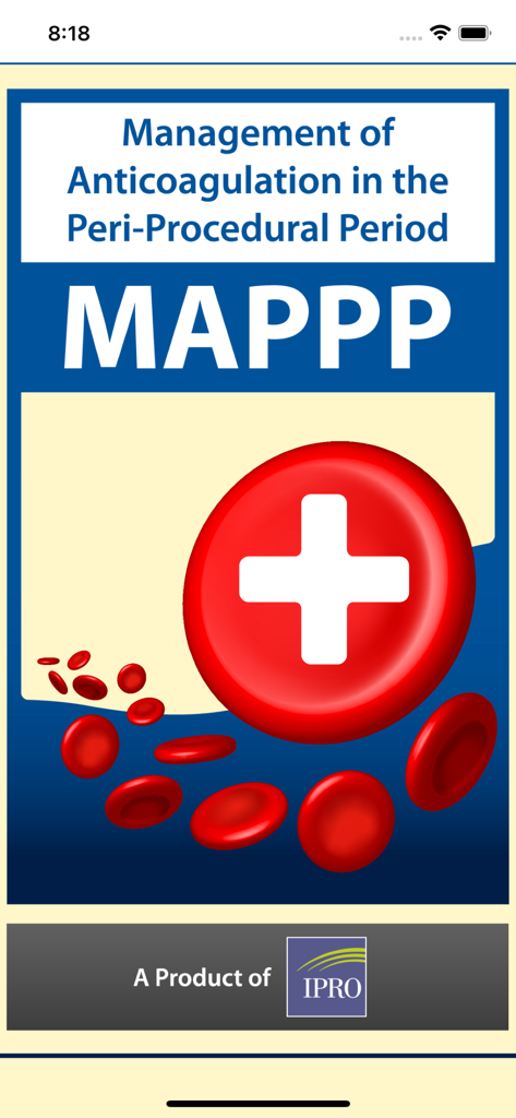 MAPPP - MAPPP app splash screen for Management of Anticoagulation in the Peri-Procedural Period showing the title and medical graphics