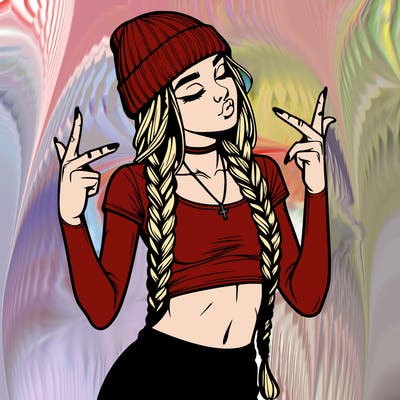 realistic teenage girl with braids and a beanie and crop top doing 🫶🏼