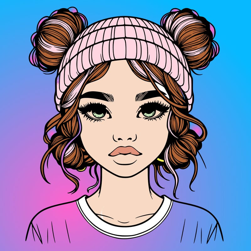 realistic girl with buns in her hair with a beanie on