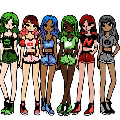 a group of girls wearing crop tops and shorts