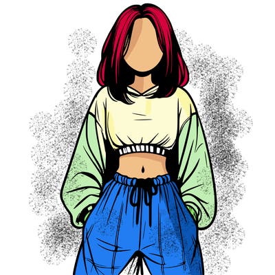 realistic girl faceless with baggy pants and a crop top