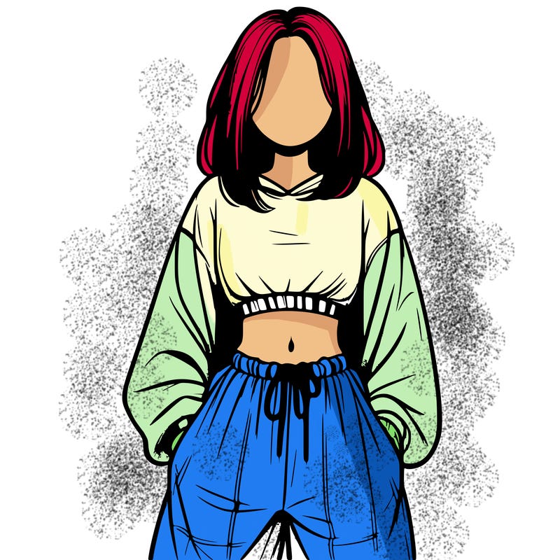 realistic girl faceless with baggy pants and a crop top
