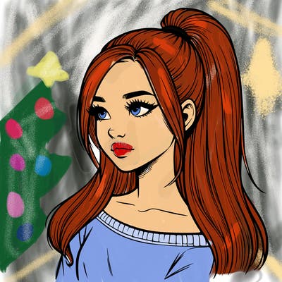 realistic girl with a high ponytail