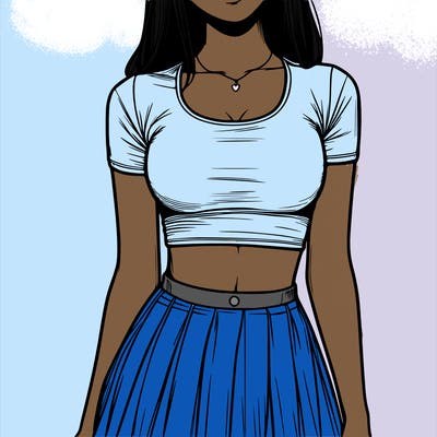 realistic girl wearing crop top and skirt