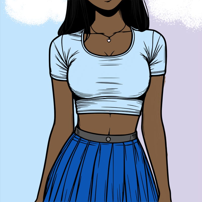 realistic girl wearing crop top and skirt