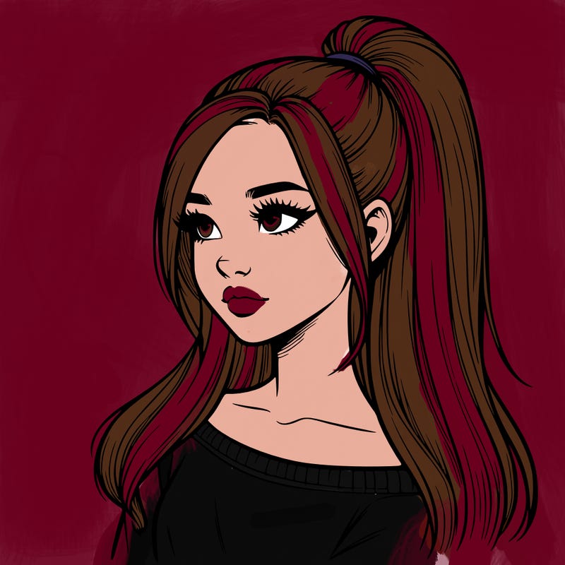 realistic girl with a high ponytail