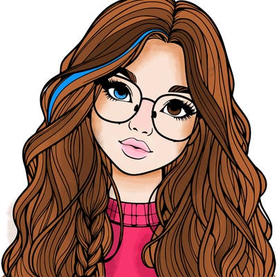 girl with long hair and freckles and glasses realistic
