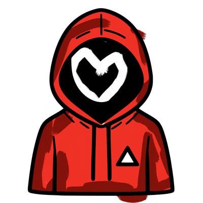 a person with non face waering a hoodie with a small triangle symbol