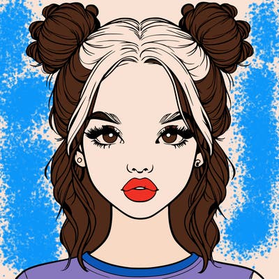 realistic girl with two buns in hair and lips