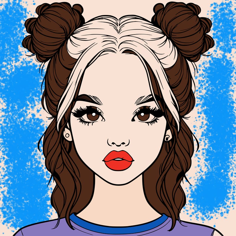 realistic girl with two buns in hair and lips