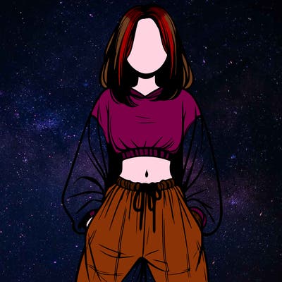 realistic girl faceless with baggy pants and a crop top